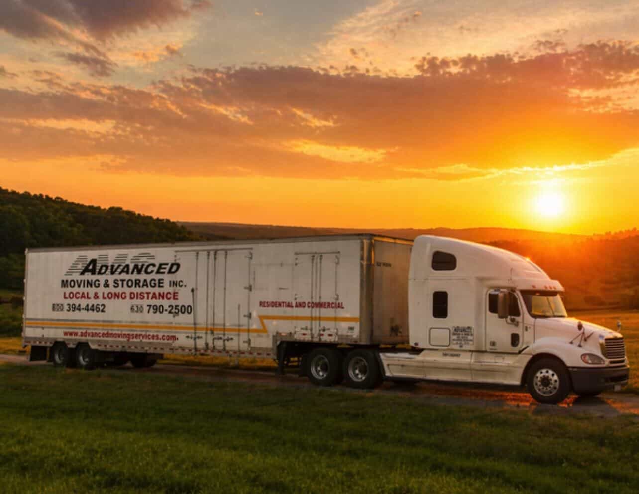 moving & storage truck at sunset