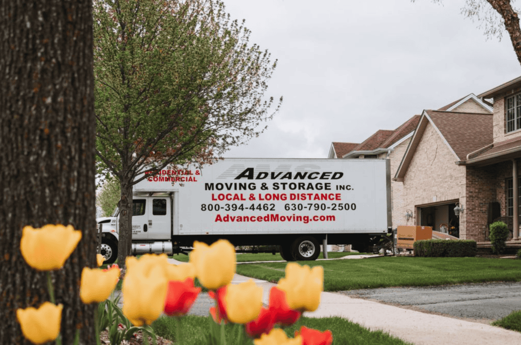 moving & storage truck in residential neighborhood